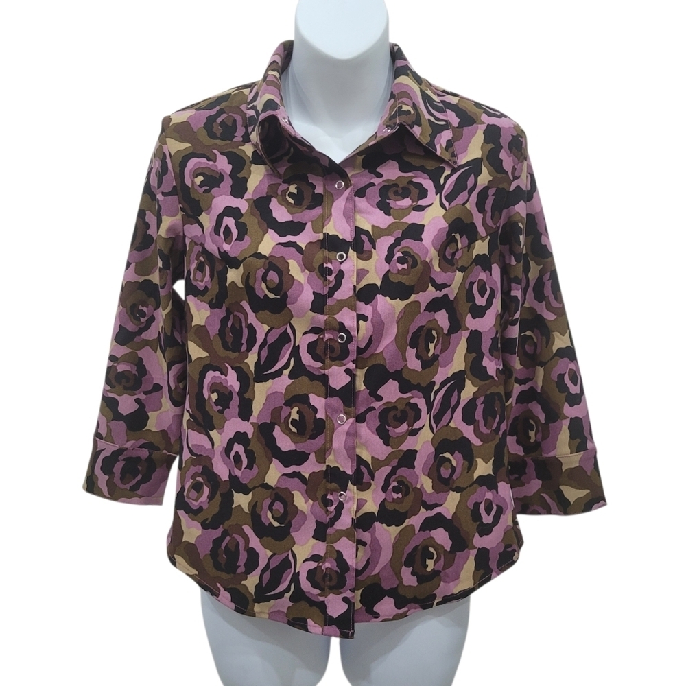 2/$20 Y2K Purple & Black Camo Print Buttons Down Shirt Size: Small